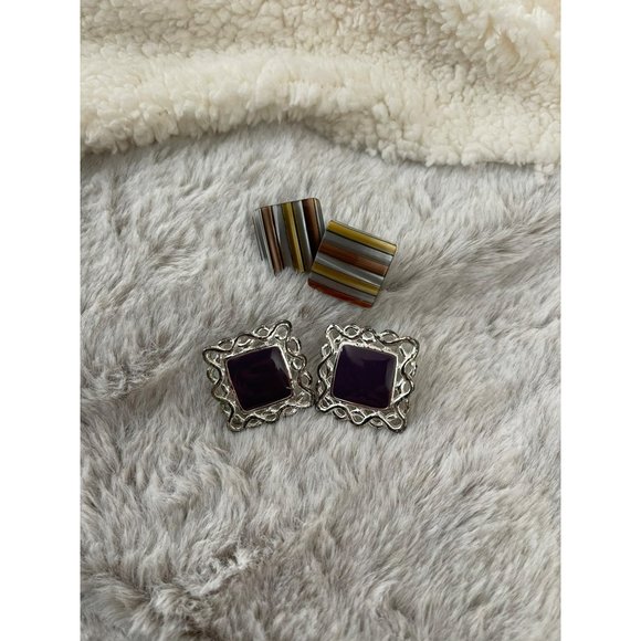 Vintage Square Pierced Earrings - 2 Pairs - Picture 2 of 11